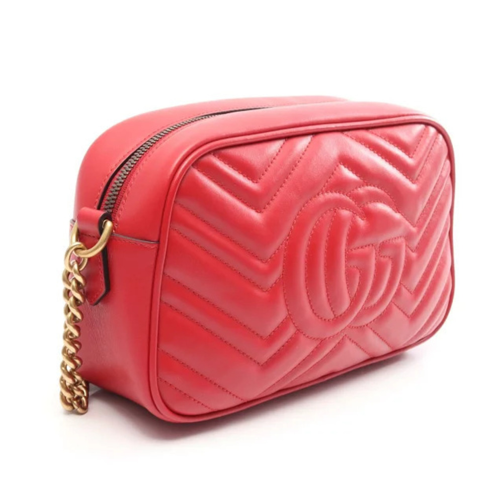 Gucci Marmont Leather Bag Shoulder Red GG Red